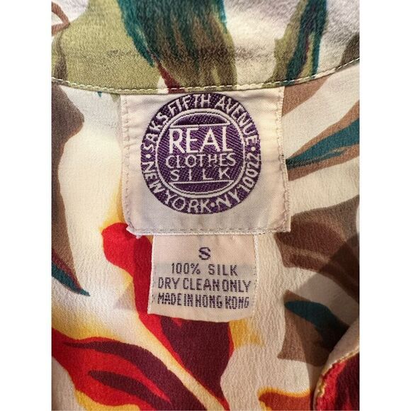 Saks Fifth Avenue Vintage Floral Hawaiian silk oversized button up shirt, size S - Picture 2 of 6